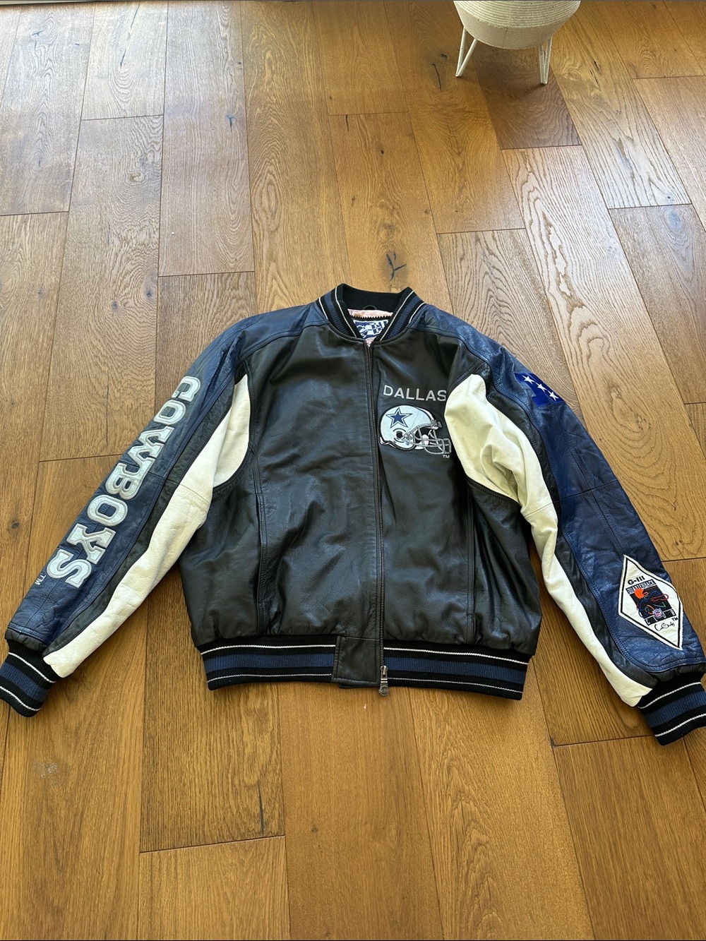 Dallas Cowboys Black & Navy Leather Varsity Bomber Jacket